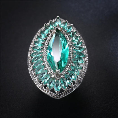 Green Crystal and Cubic Zirconia Pear Statement Ring, statement rings for women, botanical inspired, lifestyle look
