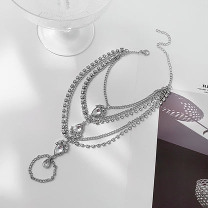 Cubic Zirconia and Crystal Silver-Plated Layered Toe Ring Anklet, silver statement rings for women, styled look