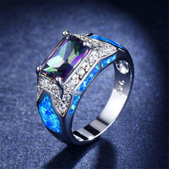 Blue Opal & Crystal Rectangle Ring