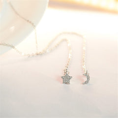 Cubic Zirconia & Silver-Plated Star & Moon Pendant Necklace