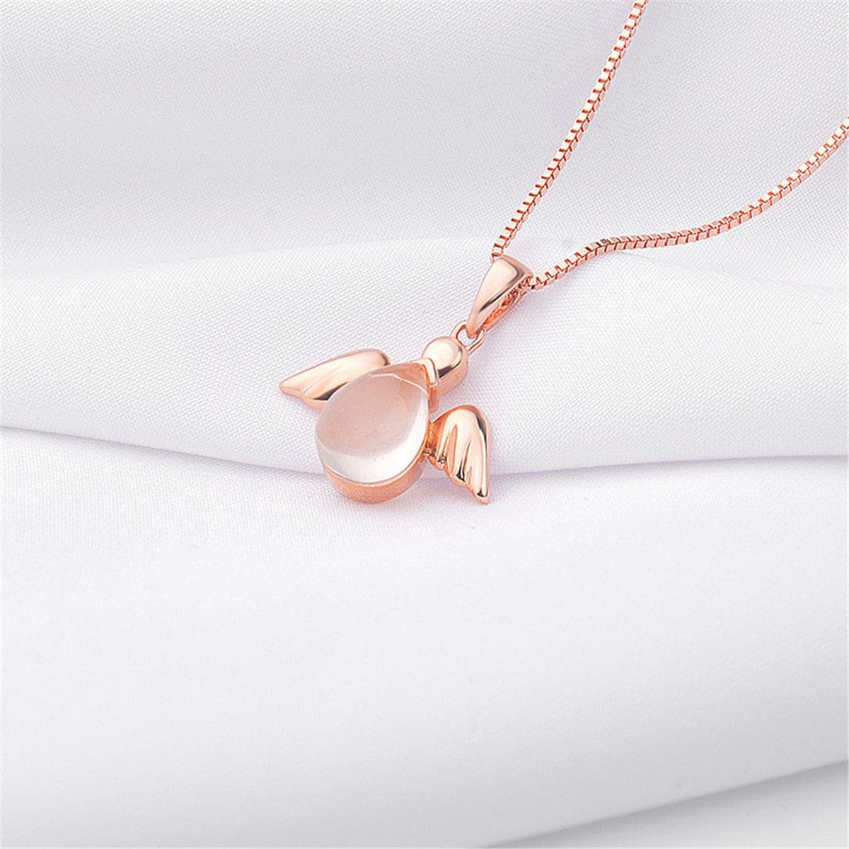 Pink Quartz & 18K Rose Gold-Plated Angel Pendant Necklace