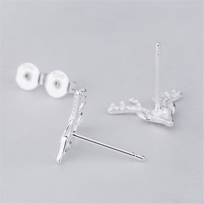 Silver-Plated Deer Stud Earrings, silver stud earrings for women, elegant gift for her, lifestyle look