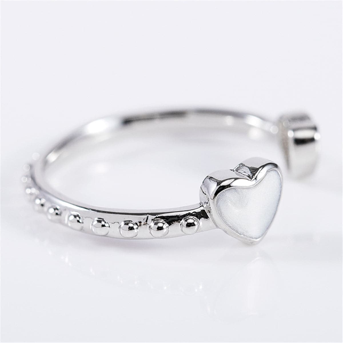 Enamel & Silver-Plated Heart Shape Open Ring