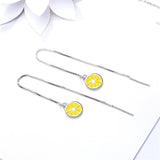 Yellow & Silvertone Lemon Threader Earrings