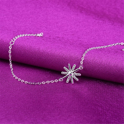 Cubic Zirconia and Silver-Plated Snowflake Charm Anklet, silver anklet bracelet, everyday style, lifestyle look