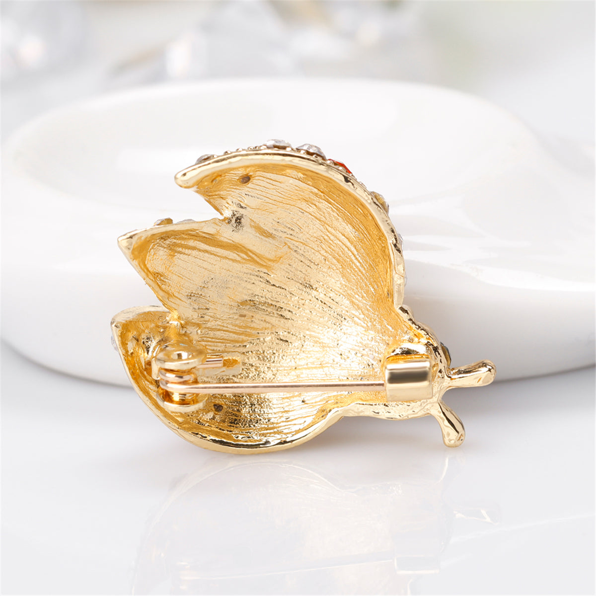 Cubic Zirconia & 18K Gold-Plated Ladybug Brooch
