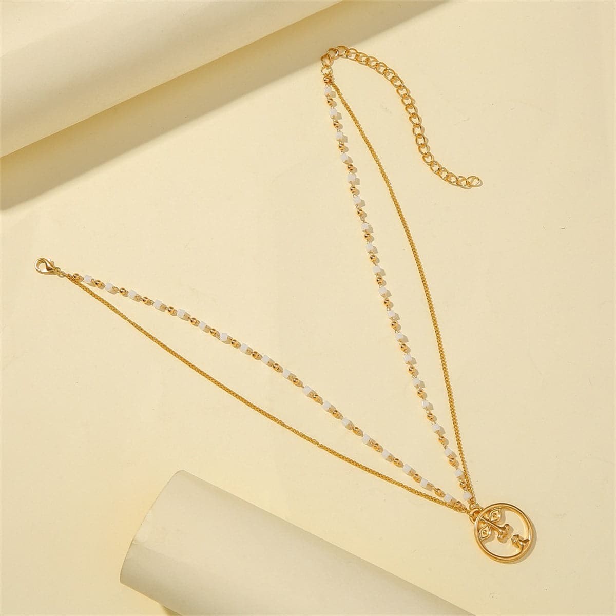 White Resin & 18K Gold-Plated Face Layered Pendant Necklace