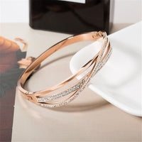 cubic zirconia & 18k Rose Gold-Plated Triple-Cross Bangle - streetregion