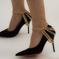 18K Gold-Plated Figaro Layered Tassel Anklet