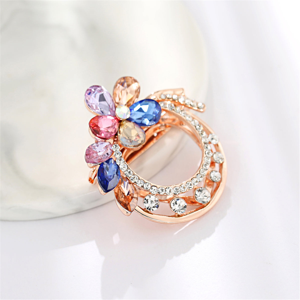 Red and Blue Crystal Flower Brooch, brooch pin, elegant gift for her, detail close-up