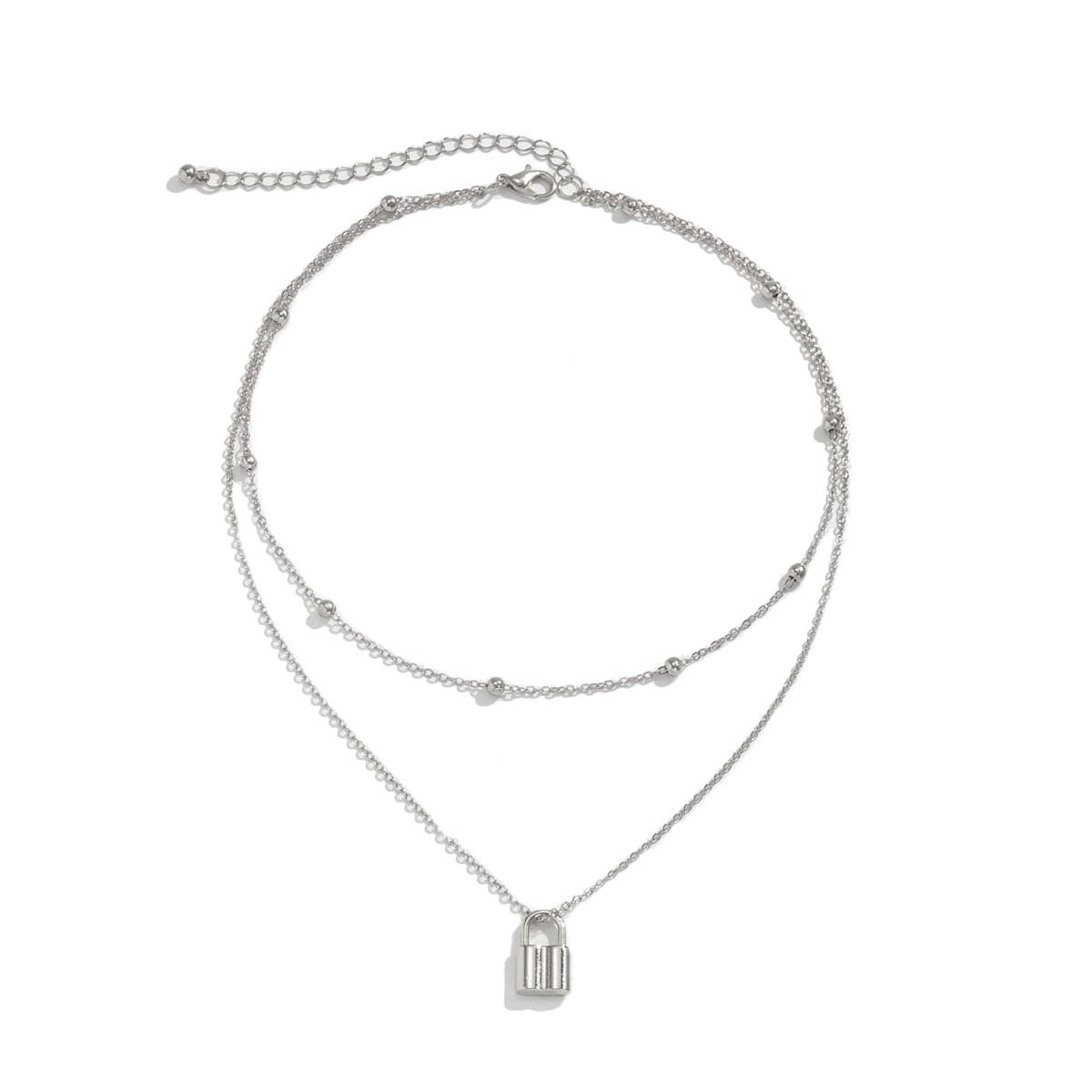 Silver-Plated Lock Layered Pendant Necklace