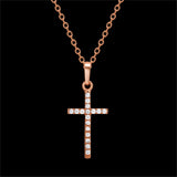 Cubic Zirconia & Rose Goldtone Cross Pendant Necklace