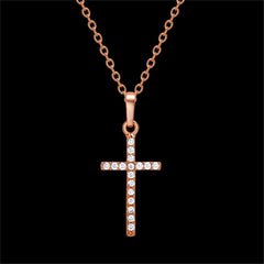 Cubic Zirconia & 18K Rose Gold-Plated Cross Pendant Necklace