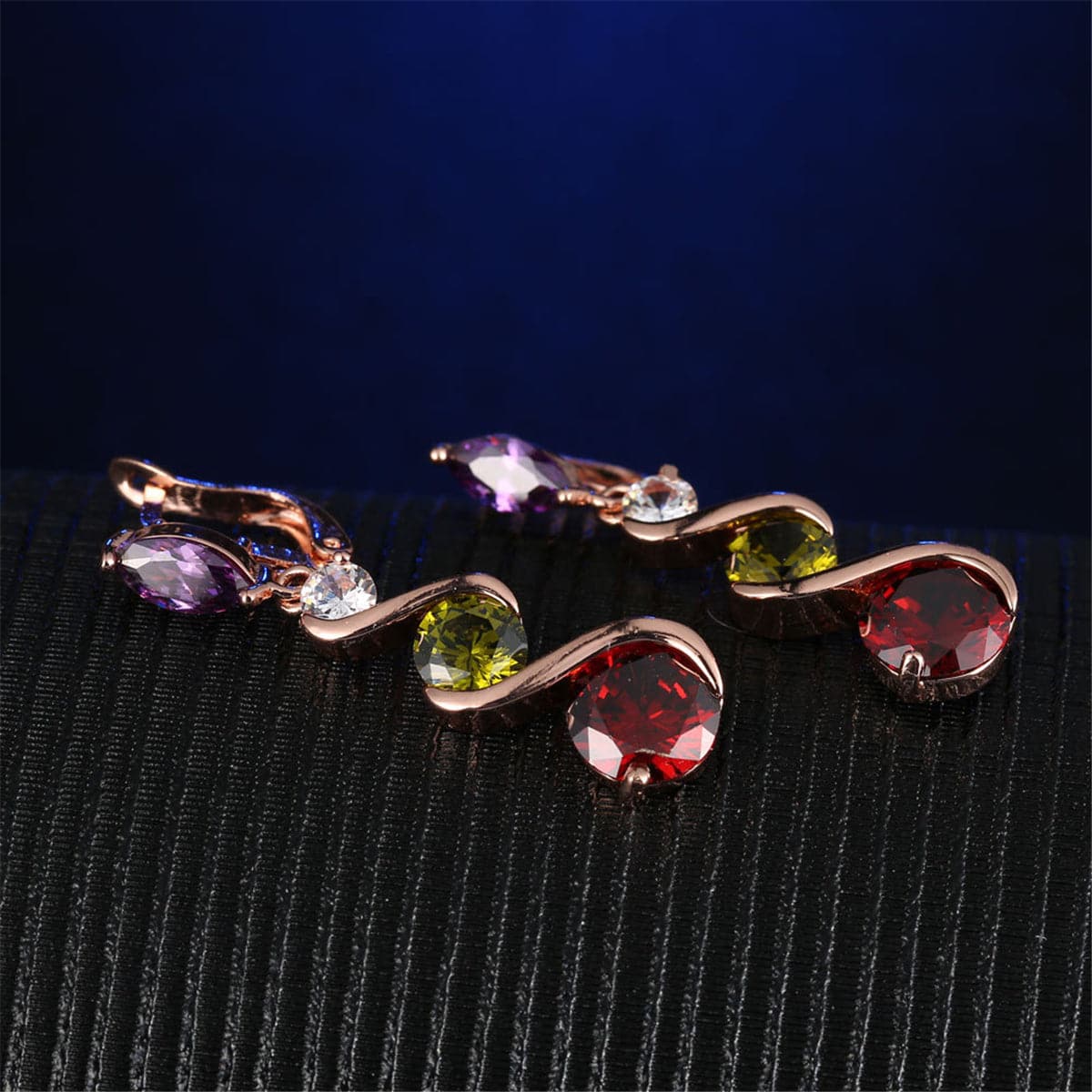 Purple & Red Crystal Wave Drop Earrings