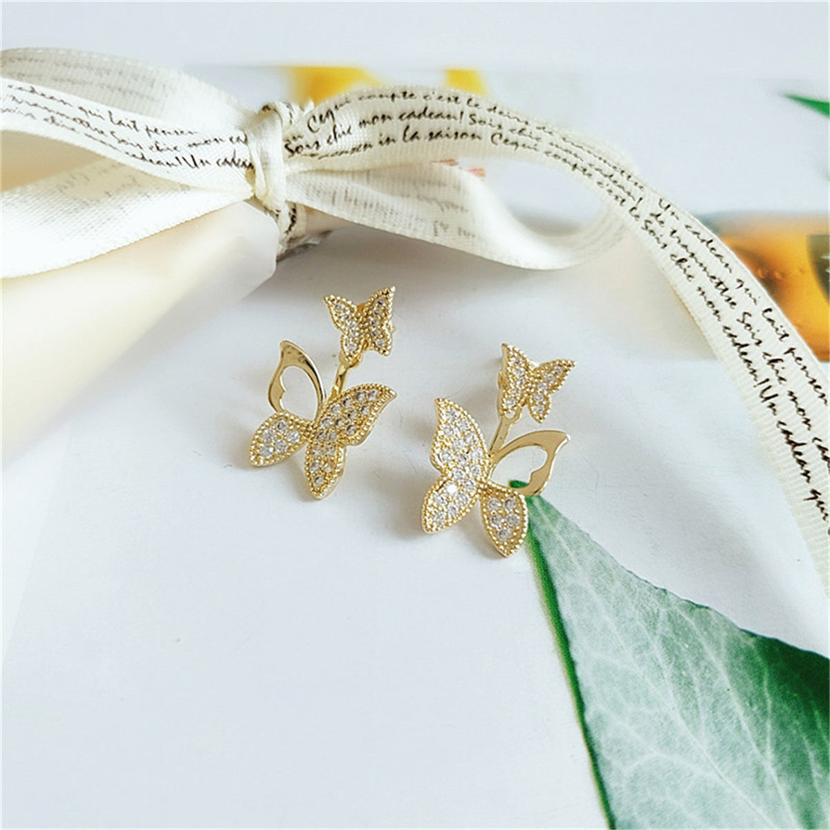 Cubic Zirconia & 18K Gold-Plated Cutout Butterfly Ear Jackets