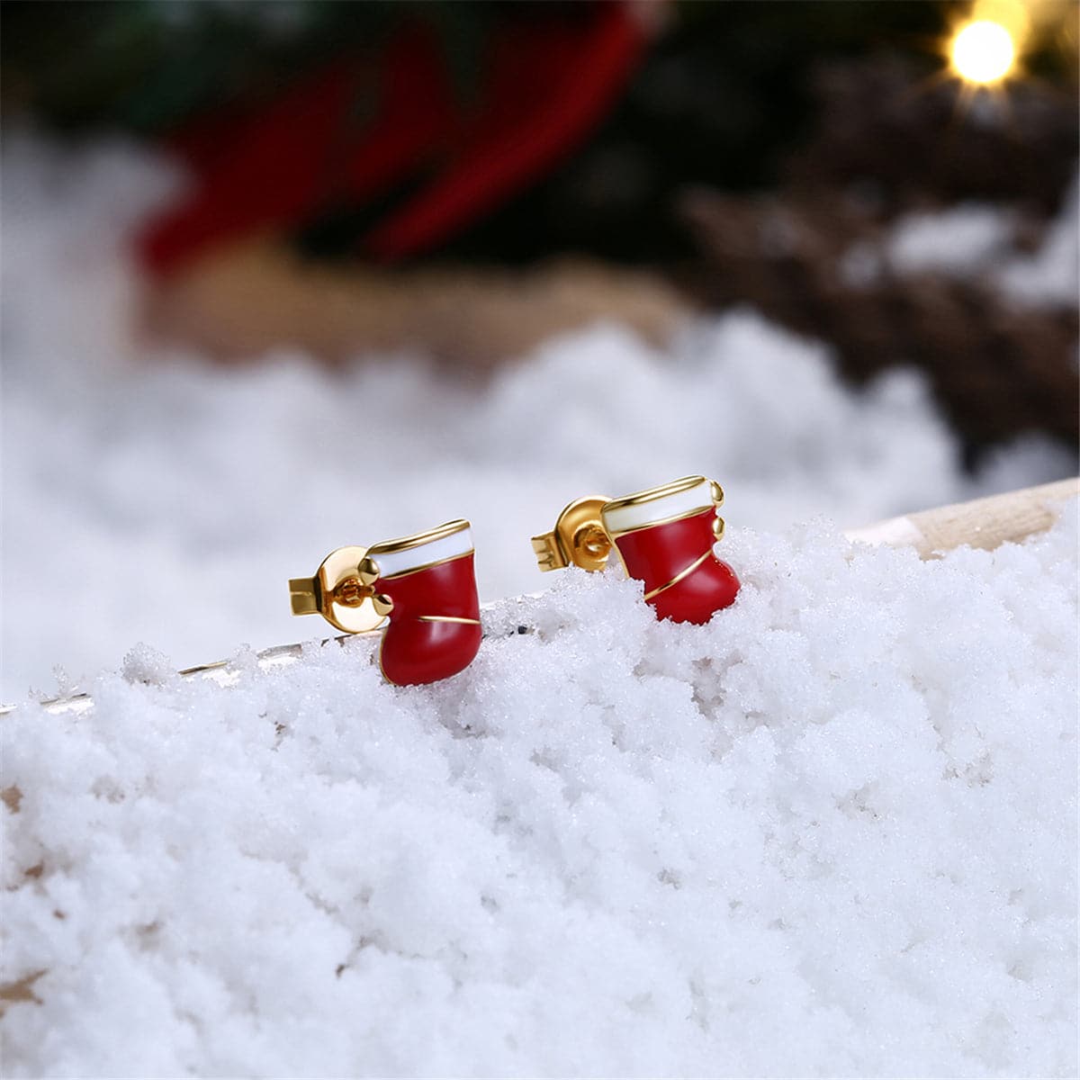 Red Enamel & 18K Gold-Plated Christmas Boot Stud Earrings