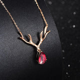 Red Crystal & Cubic Zirconia Antler Pendant Necklace