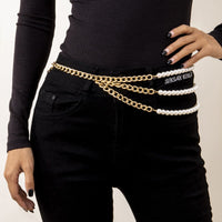 Pearl & 18k Gold-Plated Beaded Layered Waist Chain