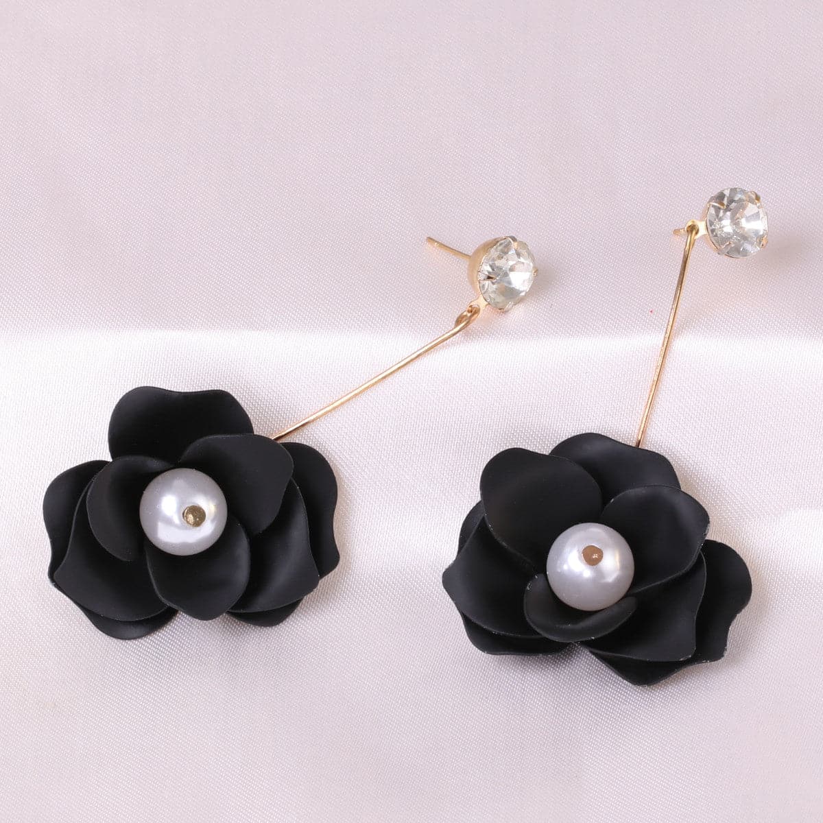 Cubic Zirconia & Pearl Enamel 18K Gold-Plated Flower Drop Earrings