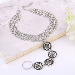 Silver-Plated Floral Four-Plate Anklet & Toe Ring Set