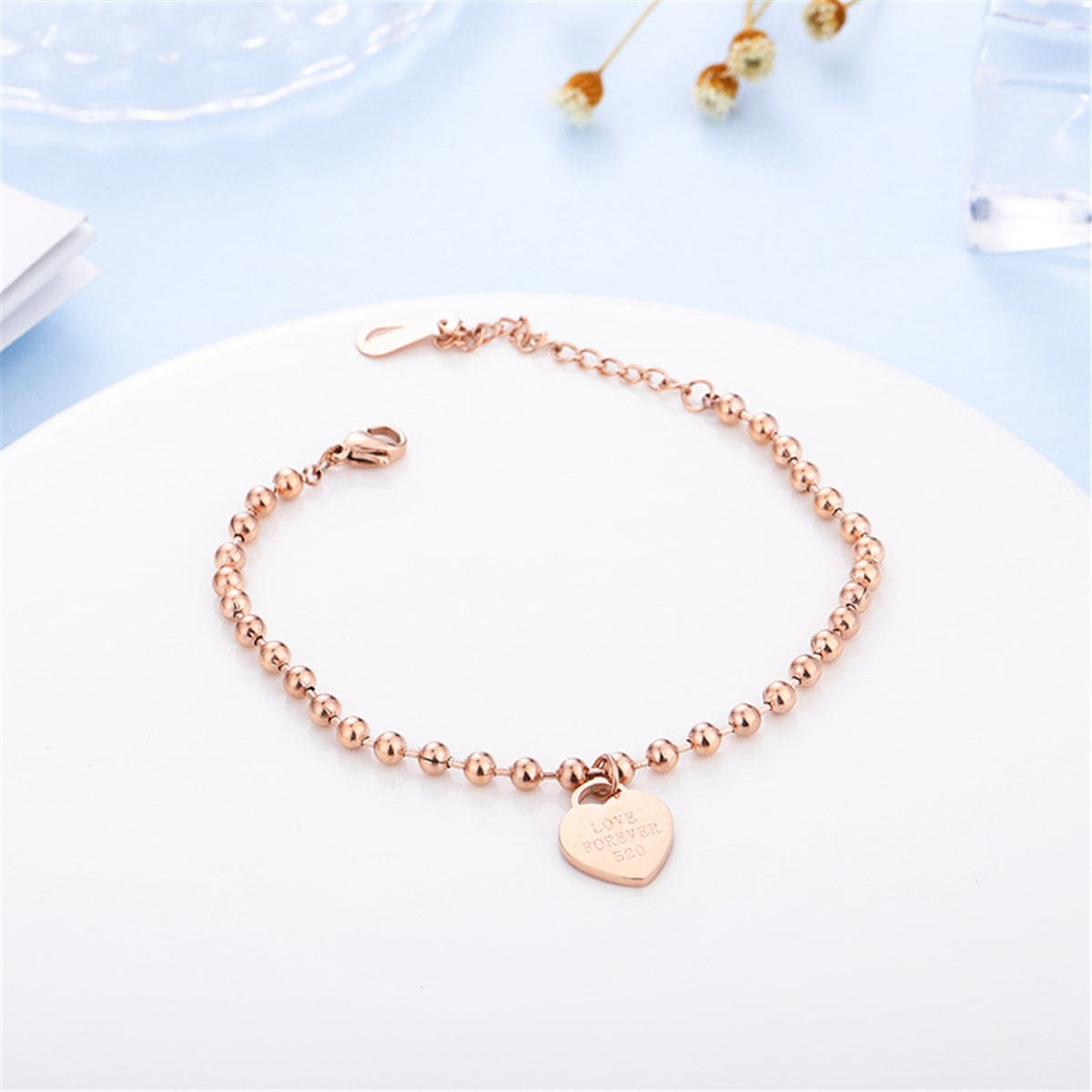 18K Rose Gold-Plated Heart Charm Anklet