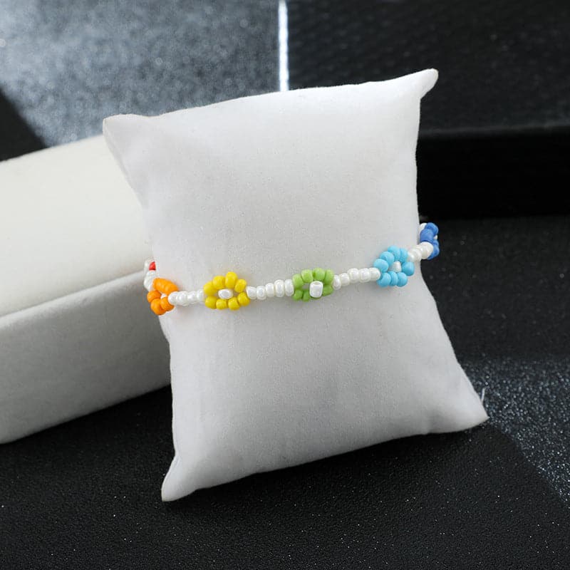 Multicolor & 18K Gold-Plated Beaded Flower Anklet