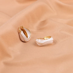 White Enamel & 18K Gold-Plated Geometry Huggie Earrings