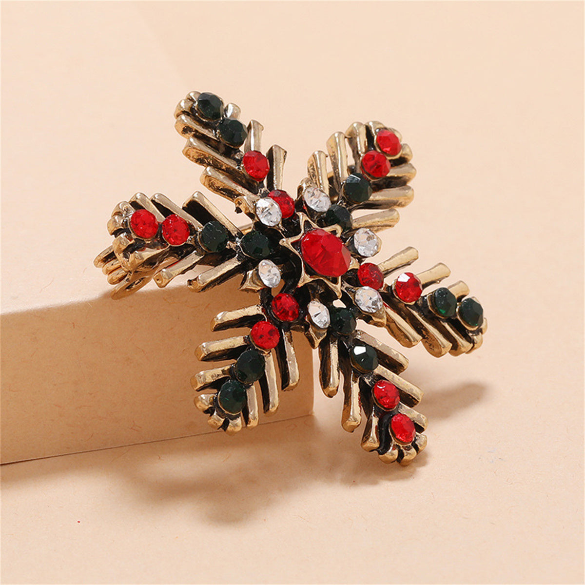 Black & Red Cubic Zirconia 18K Gold-Plated Snowflake Brooch