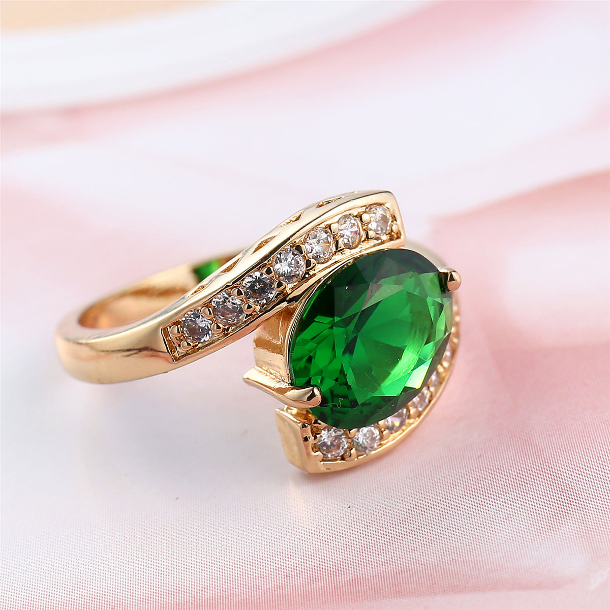 Green Crystal & Cubic Zirconia 18K Gold-Plated Ring