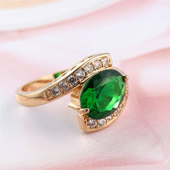 Green Crystal & Cubic Zirconia 18K Gold-Plated Ring