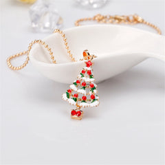Red Cubic Zirconia & Enamel 18K Gold-Plated Open Christmas Tree Pendant Necklace