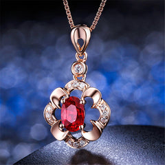 cubic zirconia & 18k Rose Gold-Plated Floral Open Pendant Necklace - streetregion