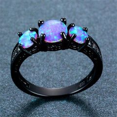 Blue Opal & Black-Plated Tri-Stone Ring - streetregion