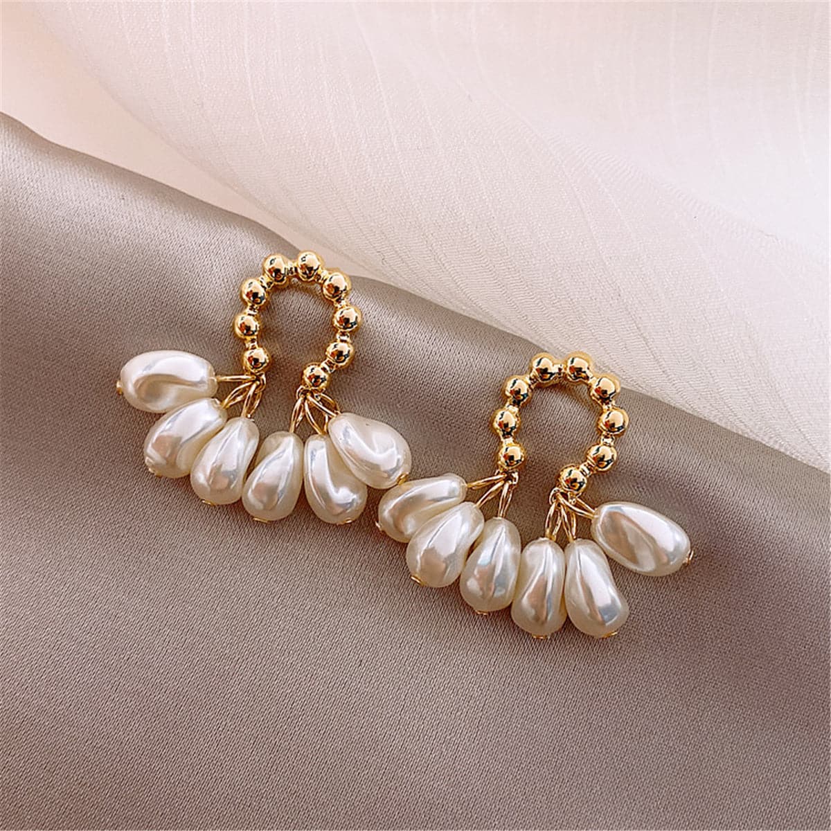 Pearl & 18K Gold-Plated Cluster Drop Earrings