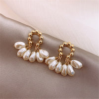 Pearl & Goldtone Cluster Drop Earrings