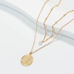 Cubic Zirconia & 18K Gold-Plated Coin Layered Necklace
