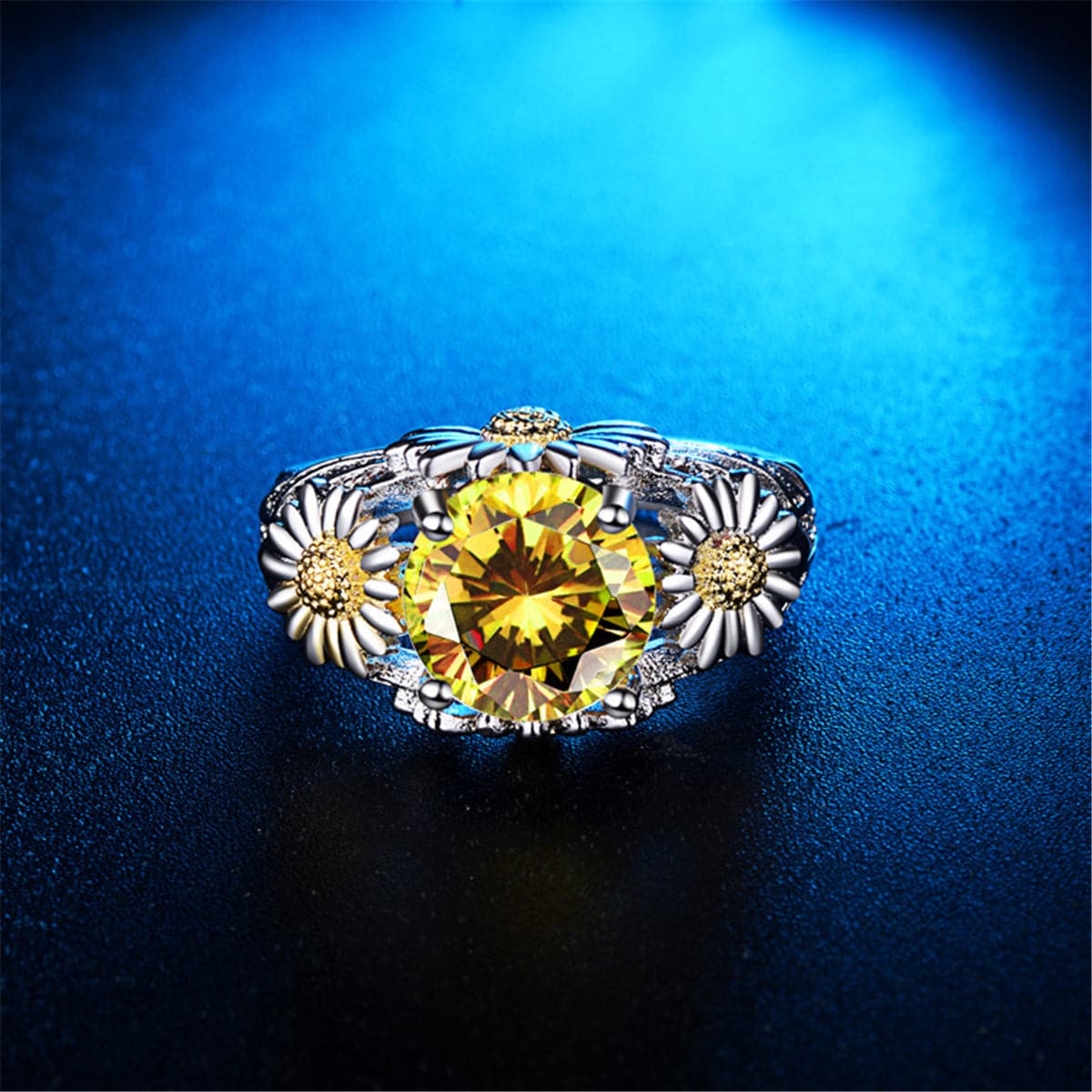 Yellow Crystal and Two-Tone Mum Ring, statement rings for women, everyday style, side view