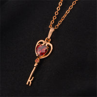 Red Crystal & 18k Rose Gold-Plated Heart Key Pendant Necklace