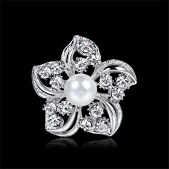 Cubic Zirconia & Pearl Silver-Plated Blossom Brooch