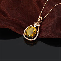 Yellow Cubic Zirconia & Crystal Teardrop Pendant Necklace