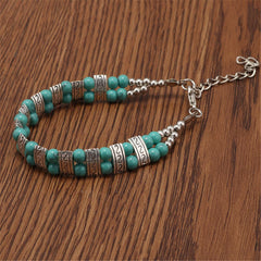 Turquoise & Silver-Plated Beaded Bracelet