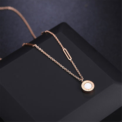Black and 18K Rose Gold-Plated Roman Numeral Plate Pendant Necklace, rose gold pendant necklace for women, styled look