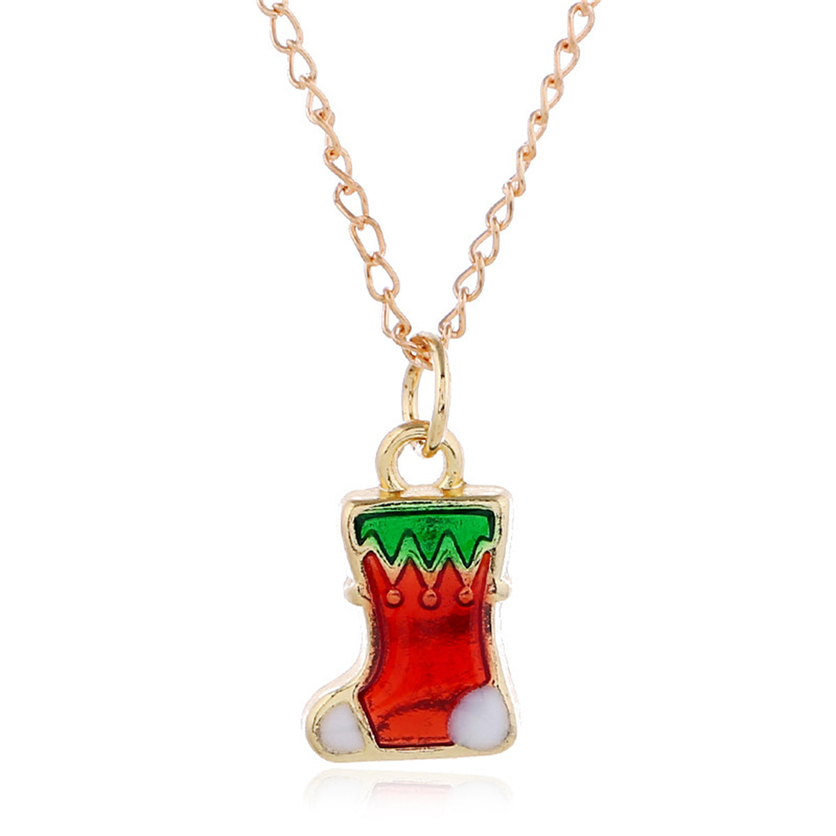 Red Enamel & 18K Gold-Plated Stocking Pendant Necklace & Drop Earrings