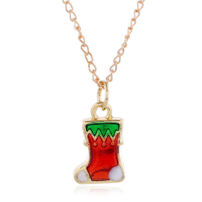 Red Enamel & 18K Gold-Plated Stocking Pendant Necklace & Drop Earrings