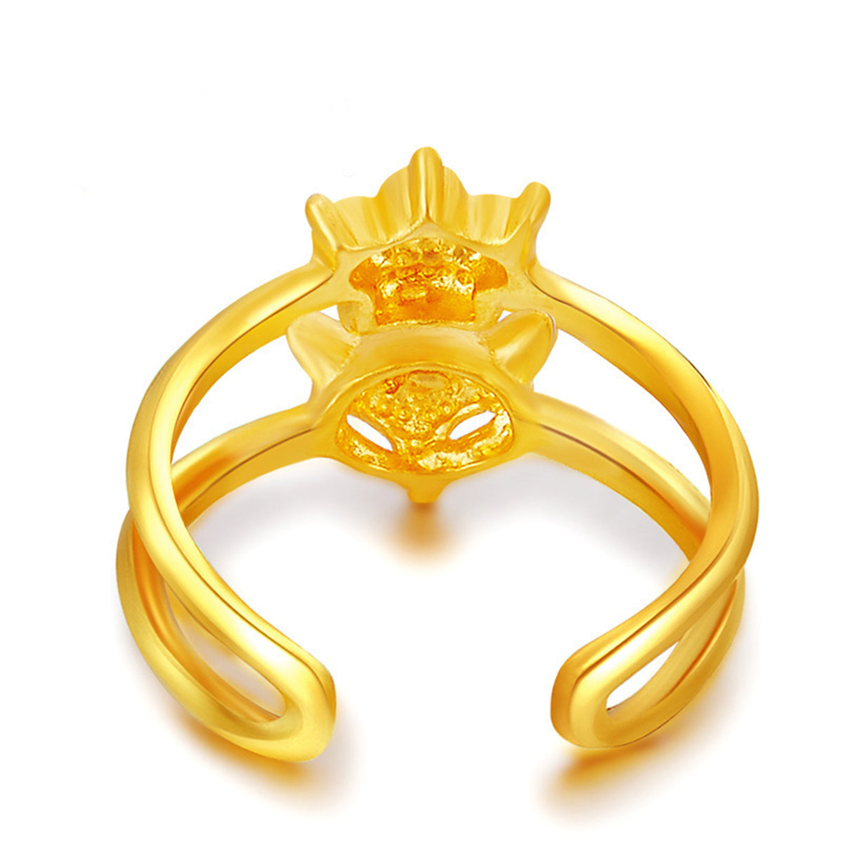 18K Gold-Plated Fox and Crown Openwork Layered Ring, gold statement rings for women, everyday style, detail close-up