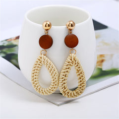 Dark Wood & Light Rattan Teardrop Earrings