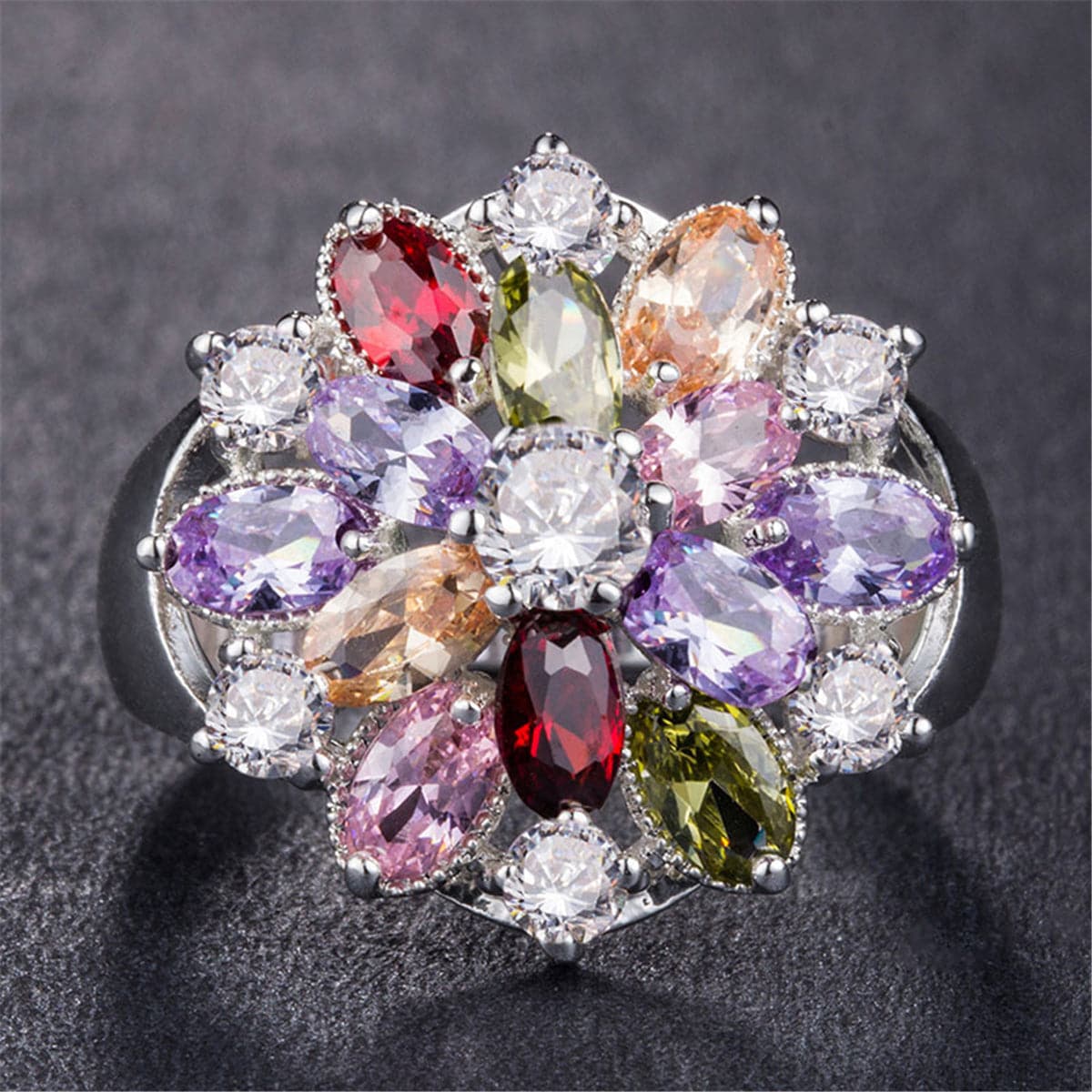 Cubic Zirconia & Crystal Sunflower Ring