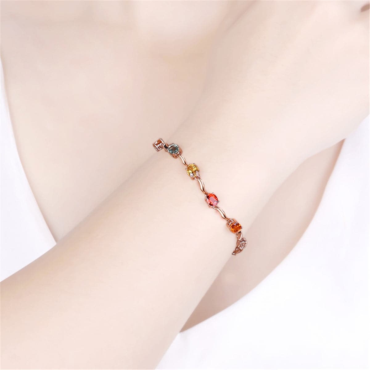 Yellow & Red Crystal & 18K Rose Gold-Plated Oval Station Bracelet