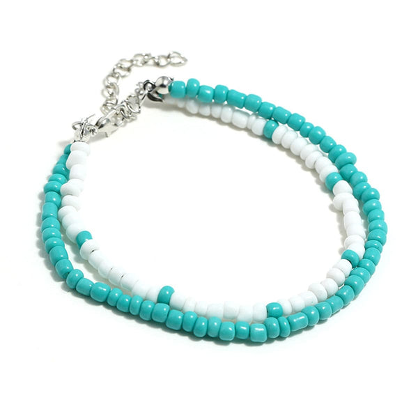 Reconstituted Turquoise & White Beaded Layer Anklet