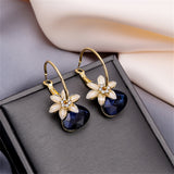 Navy Crystal & Cubic Zirconia Floral Triangle Drop Earrings